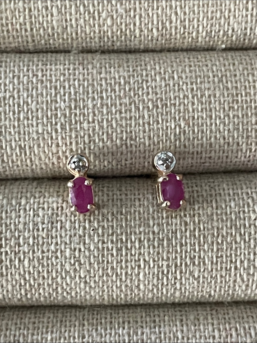 Pink Ruby and Crystal Gold Earrings